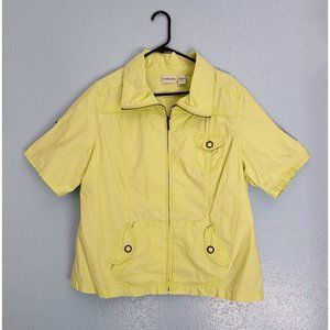 CHICO'S Collared Zippered Shirt Sleeve Yellow Green Size 3